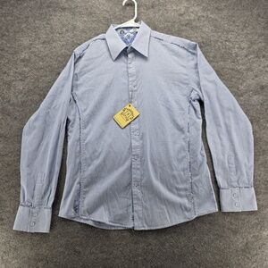 191 Unlimited Shirt Mens Large Blue Button Down N113 Long Sleeve Patterned Dress